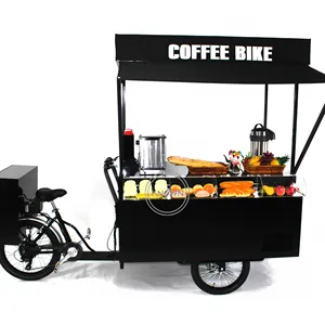 Bicicleta eléctrica de café móvil personalizada, triciclo de alimentos aprobado por la CE, carrito de venta comercial de perro caliente