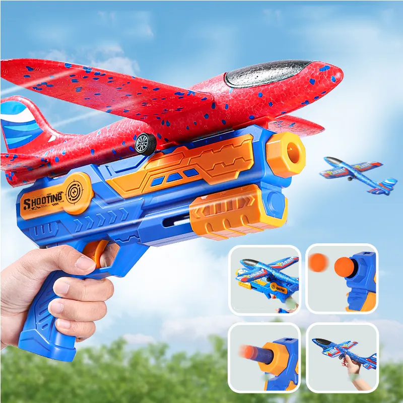 Schlussverkauf Flugzeug-Spielzeug-Rundplanungs-Spielzeug-Starthilfe Katapult-Schieber Flugzeug Schaumstoff-Flugzeug-Starthilfe Gewehr für Kinder im Freien
