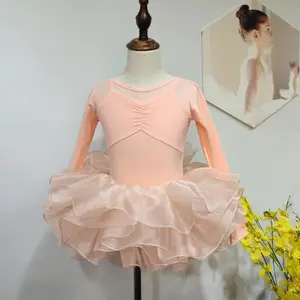 Wholesales winter new arrivals pink cotton long sleeves ballet training tutu for girls