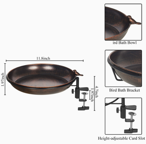 Outdoor Lightweight Deck Mounted <strong>Metal</strong> Garden <strong>Bird</strong> <strong>Bath</strong> with Adjustable Sturdy Steel Clamp - Product Image 2