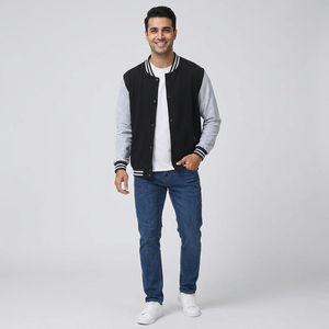 <b>Men's</b> Highest Quality <b>Leather</b> Varsity <b>Jackets</b> with Long Breathable Canvas Sleeves CollegeBaseballjacket for <b>men</b> - Product Image 1
