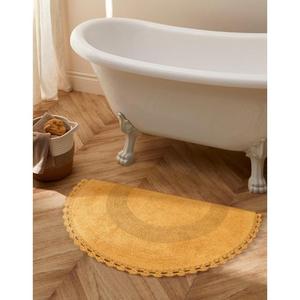 Alfombra de baño bohemia de medio círculo con borde de ganchillo tejido a mano hermosa alfombra de algodón 100% hecha a mano baño lavable a máquina - Product Image 4