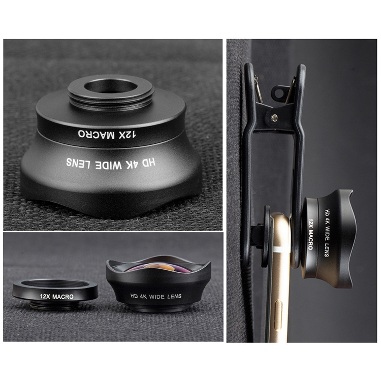 Two in One 16mm Wide Lens + 12X Macro Lens Set Clipon Phone Camera Lens Addon Lenses Kit