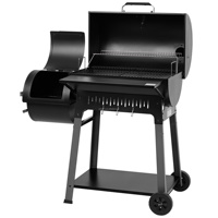 Barbecue fumoir à charbon de bois pour extérieur, avec fumoir latéral, grande surface de cuisson, étagères avant et inférieures robustes, combinaison barbecue et fumoir