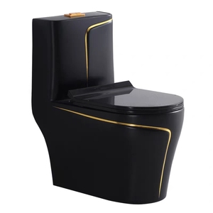 Modern Hot Sale Hotel Bathroom Freestanding Ceramic Grey <strong>Toilet</strong> with Gold Trim One Piece <strong>Toilet</strong> - Product Image 6
