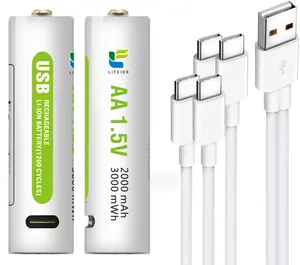 Klaar Om Te Verzenden Aa Batterij Usb Oplaadbare Lithium Batterij 1.5V 3000mwh Groen En Milieuvriendelijk