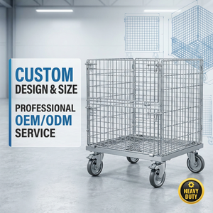 Carro de Almacenamiento Plegable de Malla Metálica Reforzada, Carro Logístico Industrial Personalizado para Almacén, Carro de <span class=keywords><strong>Transporte</strong></span> de Acero OEM/ODM - Product Image 1