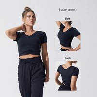 Conjunto de Yoga para Mujer con Logotipo Personalizado, Top Corto de Manga Corta de Poliéster y Spandex, Pantalones Jogger Holgados de Cintura Alta, Conjunto de 2 Piezas