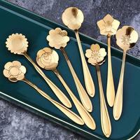 Petite cuillère à café et à thé en forme de fleur, cuillère à café mignonne en argent, or, acier inoxydable, cuillère à dessert pour glace