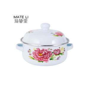 कस्टम लोगो मुद्रित इनेमल फूल पैटर्न गैर विषैले कार्बन स्टील पॉट सेट ढक्कन के साथ गोल इनेमल लेपित पॉट सेट - Product Image 1