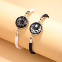 Ensemble de bracelets pour couple Soleil Lune Étoile, bracelet d'amitié en corde tressée rouge et noir, chaîne réglable pour les amoureux