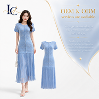 Vestido Maxi de Punto con Cuentas de Perlas y Cintura Alta Estilo Vintage para Mujer, Manga Corta, Botones al Frente, Falda Plisada, Venta al Por Mayor, Personalizado, OEM, Elegante
