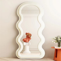 Miroir Ondulé sur Pied Pleine Longueur, Cadre en Velours Décoratif Moderne Vintage, pour Salon Chambre à Coucher