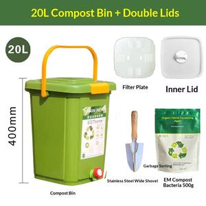 Seau à <span class=keywords><strong>compost</strong></span> <span class=keywords><strong>Bokashi</strong></span> avec double couvercle, plaque filtrante, démarreur EM, outil d'aération, compostage de déchets alimentaires à domicile - Product Image 2