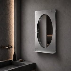 KINNO <strong>Industrial</strong> Art Deco Stainless Steel Wedding Decorative <strong>Wall</strong> <strong>Mirror</strong> 2mm Thick 85x48x2cm Oval Polished Reflective Center - Product Image 2