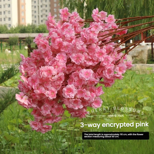 Fleurs artificielles en soie à 3 branches, branche de cerisier en fleurs, 110 cm de long, floraison gracieuse, branche de sakura artificielle à 3 branches - Product Image 1