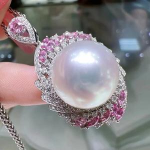 Collier de perles naturelles impeccables de base, 12-13 mm, avec chaîne cubaine en argent pur 925, lumière intense, coffret cadeau assorti - Product Image 2