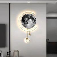 Horloge murale numérique LED de luxe nordique, motif ciel étoilé et pleine lune, cadre néon incurvé, calendrier perpétuel, température