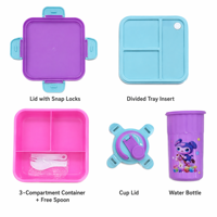 Boîte à lunch pour enfants d'école en PP de qualité alimentaire, à double couche, multi-compartiments, scellée, résistante à la chaleur, avec motif de dessin animé