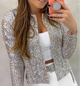 Primavera 2023 abbigliamento <span class=keywords><strong>donna</strong></span> lucido alla moda colorato cappotti <span class=keywords><strong>donna</strong></span> solido paillettes giacca femminile <span class=keywords><strong>corto</strong></span> Casual giacche esterne cappotti - Product Image 6