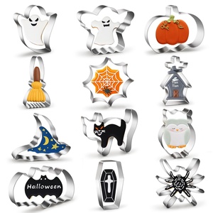 Ensemble de 12 <span class=keywords><strong>emporte</strong></span>-pièces et moules à gâteau en acier inoxydable pour Halloween, motifs citrouille et crâne - Product Image 1