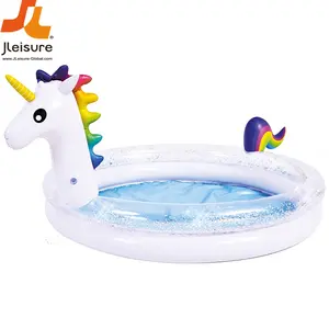 Fabricage Groothandel Glitter Eenhoorn 2 Ring Zwembad Opblaasbaar Speelgoed Voor Kinderen In De Hete Zomer