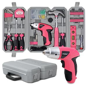 <b>PINK</b> 46 Piece 4V Lithium Electric Screwdriver <b>Set</b> With Hammer Home Use <b>Tool</b> Kit - Product Image 1