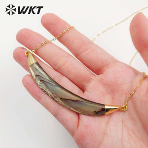 WT-N470 Fashion Double Bails <span class=keywords><strong>collana</strong></span> in <span class=keywords><strong>corno</strong></span> di Abalone naturale <span class=keywords><strong>collana</strong></span> da donna in <span class=keywords><strong>corno</strong></span> di conchiglia placcato oro 18 carati <span class=keywords><strong>con</strong></span> catena da 18 pollici - Product Image 4