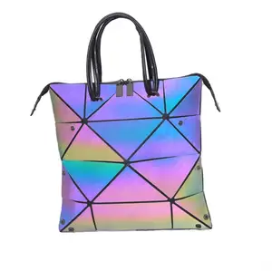 Grosir Tas Bercahaya Geometris Trendi Laser Hologram PU Geometris Reflektif Besar Dompet dan Tas Tangan Mewah untuk Wanita