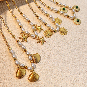 สร้อยคอจี้แฟชั่นฮาวายฤดูร้อน สร้อยคอเหล็กกล้าไร้สนิม 316L เครื่องประดับชุบทอง 14k 18k PVD รูปดาวทะเลสำหรับผู้หญิง - Product Image 1