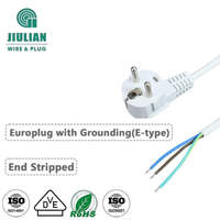 Cable de Alimentación Europeo de 3 Pines, Cable de Corriente Alterna Europeo H05VV-F, Enchufe Schuko, Extremo Abierto, Cable Desnudo, 250V 16A, Certificado VDE