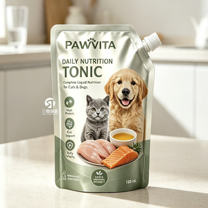 Sachets à bec verseur en aluminium de qualité alimentaire, personnalisés, à faible MOQ, pour liquides pour animaux, bouillon de viande pour chiens, lait pour chiots, emballages nutritionnels - Product Image 5