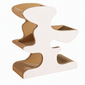 <span class=keywords><strong>Arbre</strong></span> <span class=keywords><strong>à</strong></span> <span class=keywords><strong>chat</strong></span> en carton ondulé multi-niveaux en forme de S, avec niches en arc, blanc, sans assemblage requis, 87x78.7x35cm - Product Image 1