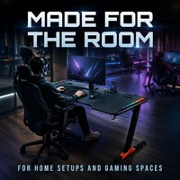 Bureau d'ordinateur pour jeux et bureau AOR LS-Z5 avec éclairage RGB, porte-gobelet, plateau pour écouteurs, surface en bois, noir, expédition immédiate