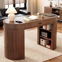 MOQ 100 Bureau d'ordinateur moderne mi-siècle cannelé avec porte coulissante, rangement et station de charge pour petits espaces