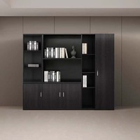 WJG-251X Meuble de rangement en bois pour bureau de direction avec serrure, noir, design minimaliste moderne, armoire haute pour documents et bibliothèque