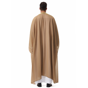 Set di Abiti Eleganti per Uomo Musulmano di Alta Qualità, Bisht in Poliestere con Rifiniture in Nappine Dorate, Abaya Aperta, Mantello Esterno per Mawlid, Matrimonio, Eid e <span class=keywords><strong>Preghiera</strong></span> - Product Image 2