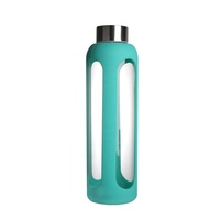 Bouteille d'eau en verre personnalisée, bouteille d'eau de sport en verre à haute teneur en borosilicate avec manchon en silicone, vente en gros