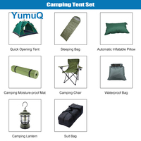 Ensemble de tente de camping YumuQ 13 pièces, ensemble combiné de camping imperméable pour 2, 3-4 personnes avec sac de couchage, chaise, tapis, oreiller, lanterne