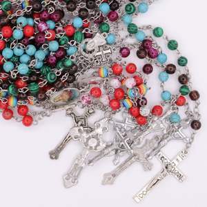 Venta al por mayor cristiana católica Virgen María collar <span class=keywords><strong>de</strong></span> perlas joyería fina <span class=keywords><strong>Dios</strong></span> bendiga oración vidrio calidad Rosario - Product Image 1