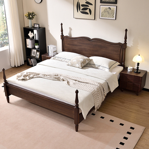 Top Selling Customized American Style Solid Wood <b>Bed</b> Frame <b>Double</b> Roman Column Design Classic King Size Bedroom Zy883 Desi - Product Image 3