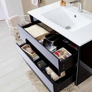 2025 31 pollici Fartory <span class=keywords><strong>Outlet</strong></span> in nero lucido mobili da bagno di lusso con mensola a specchio per bagno Nihe Hotel bagno vanità - Product Image 3