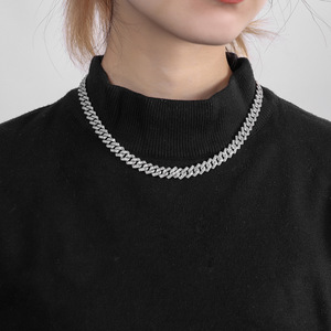Flat Cuban <b>Chain</b> with Full Crystals for Men and Women <b>Iced</b> <b>Out</b> Hip Hop Style Gold Plated Necklace With Watch Clasp - Product Image 2