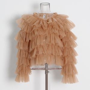 OUDINA nuova personalità arricciata girocollo a maniche lunghe da donna in rete <span class=keywords><strong>camicia</strong></span> e camicette da donna camicette da donna - Product Image 4