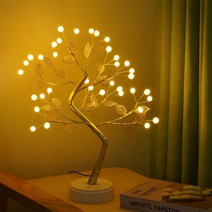 Lámpara de Mesa con Atmósfera Romántica, Centro de Mesa LED con Forma de Árbol Bonsái, Sensor Táctil, Cable de Cobre, con Hojas Doradas - Product Image 1