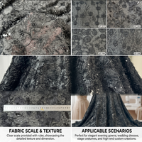 Fleurs 3D personnalisées brodées en polyester/nylon, broderie florale noire, tissu en velours perlé et pailleté pour sacs et robes de soirée
