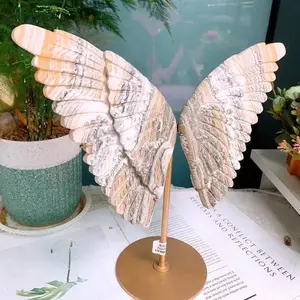 wholesaler healing stone crystal crafts calcite double-deck angel wings natural stone crystal wings gift