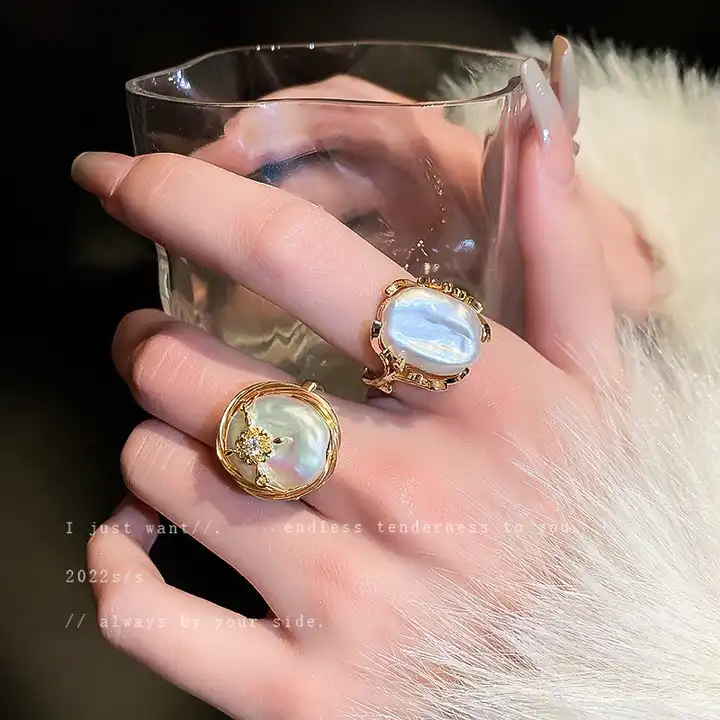 Fangtangjia high-end full-diamond open S925 sterling silver pearl ring  niche design temperament fashion light luxury ring