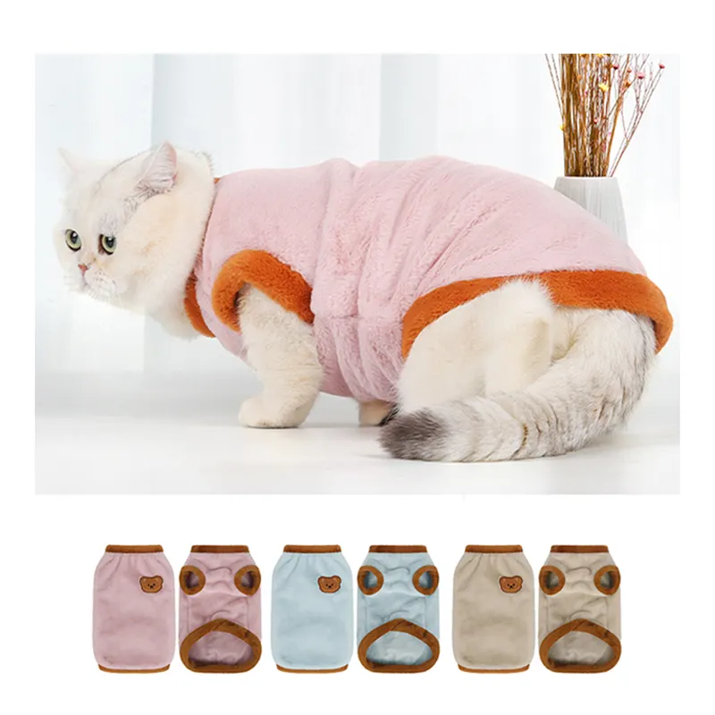 2024 New ArrivalPet Cat Clothing Wholesale Thickened Cat Winter Coat Warm Plush Pet Cat Undershirt Vest Clothes