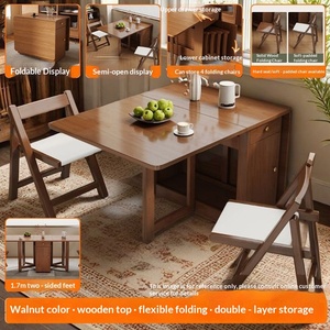 Nordic-Style <strong>Folding</strong> Dining <strong>Table</strong> for <strong>Small</strong> Homes: New 2026 Rectangular Extendable Solid Wood <strong>Folding</strong> <strong>Table</strong> with Storage Cabinet - Product Image 3